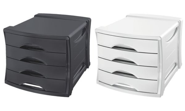 LEITZ Esselte Schubladenbox VIVIDA, 4 Schübe, schwarz aus Polystyrol, stapelbar
