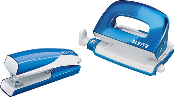 LEITZ Heftgerät- und Locher-Set Mini Nexxt, blau-metallic Inhalt: Heftgerät Min