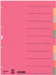 LEITZ Karton-Register extrastark, blanko, A4, 10-teilig mehrfarbig, 230 g-qm, 5