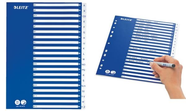 LEITZ Kunststoff-Register, A-Z, A4, 21-teilig, PP, weiß 0,12 mm, mit blauem bes