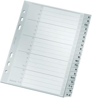 LEITZ Kunststoff-Register, A-Z, A5, PP, 20-teilig, grau PP, 0,12 mm, mit beschr