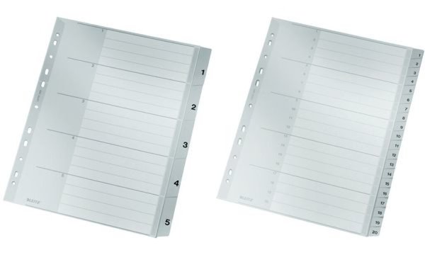 LEITZ Kunststoff-Register, Zahlen, A4 Überbreite, 1-5, grau (80128385)