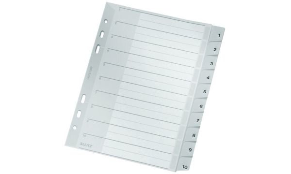 LEITZ Kunststoff-Register, Zahlen, A5, 1-10, PP, grau 10-teilig, PP, 0,12 mm, m