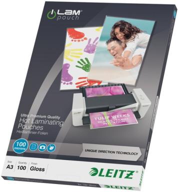 LEITZ LaminierfolieA3UDT100mic100 mit richtungsweisenden Pfeilen fuer staufreie