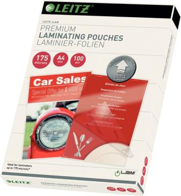 LEITZ LaminierfolieA4 UDT175mi100 mit richtungsweisenden Pfeilen fuer staufreie