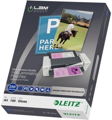 LEITZ LaminierfolieA4 UDT250mi100 mit richtungsweisenden Pfeilen fuer staufreie