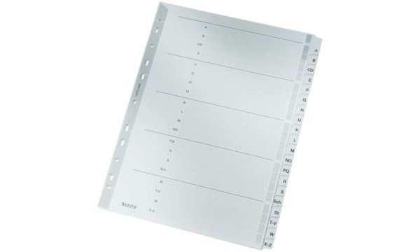 LEITZ Mylarkarton-Register, A-Z, A4, 20-teilig, grau 160 g-qm, mit beschriftbar