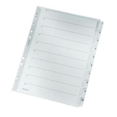 LEITZ Mylarkarton-Register, Zahlen, A4, 1-10, 10-teilig,grau 160 g-qm, mit besc