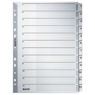 LEITZ Mylarkarton-Register, Zahlen, A4, 1-12, 12-teilig,grau 160 g-qm, mit besc