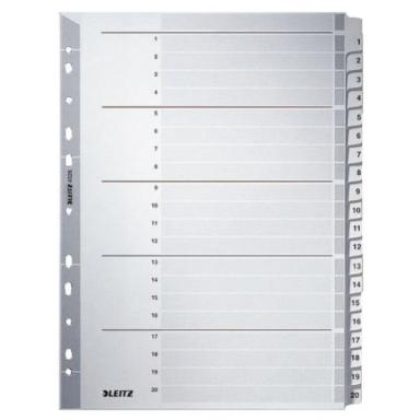 LEITZ Mylarkarton-Register, Zahlen, A4, 1-20, 20-teilig,grau 160 g-qm, mit besc