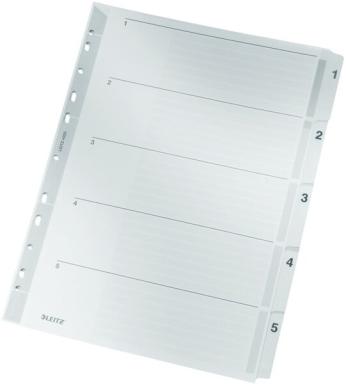 LEITZ Mylarkarton-Register, Zahlen, A4, 1-5, 5-teilig, grau 160 g-qm, mit besch
