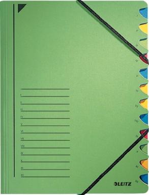 LEITZ Ordnungsmappe, DIN A4, Karton, 12 Fächer, grün Colorspankarton 450 g-qm, 
