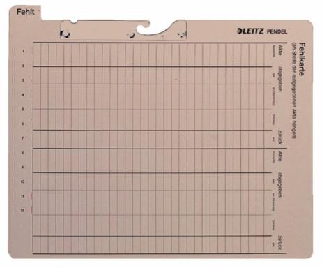 LEITZ Pendelfehlkarte, mit Tab "Fehlt", grau Manilakarton, 450 g-qm, Schlitzsta