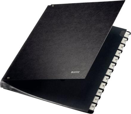 LEITZ Pultordner, A4, 1-12, 12 Fächer, Hartpappe, schwarz Fächerblock aus reißf
