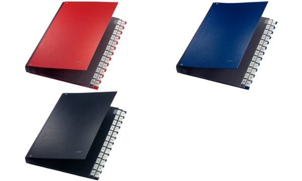 LEITZ Pultordner, A4, A-Z, 24 Fächer, Kunststoff, blau Fächerblock aus reißfest