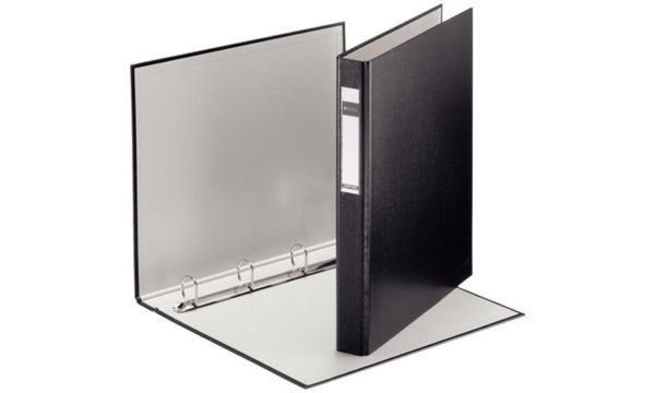 LEITZ Ringbuch Standard, DIN A4 Überbreite, schwarz,4 D-Ring Mechanik, Rückenbr