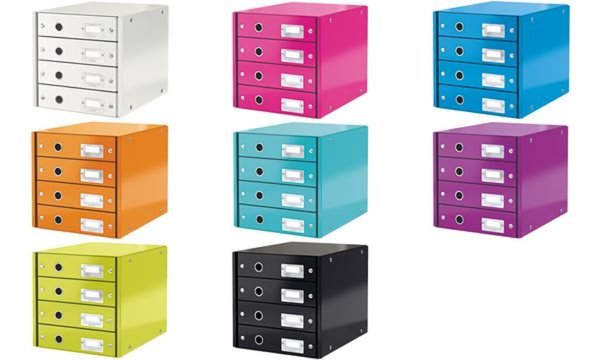 LEITZ Schubladenbox Click und Store, 4 Schübe, schwarz für Format DIN A4, Hartp