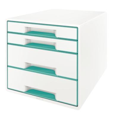 LEITZ Schubladenbox WOW CUBE, 4 Schübe, perlweiß/eisblau für Format DIN A4 Maxi