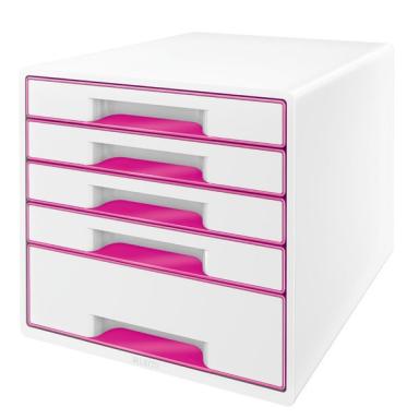 LEITZ Schubladenbox WOW CUBE, 5 Schübe, perlweiß/pink für Format DIN A4 Maxi, H