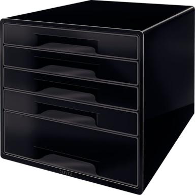 LEITZ Schubladenbox WOW CUBE, 5 Schübe, schwarz/weiß für Format DIN A4 Maxi, Ho