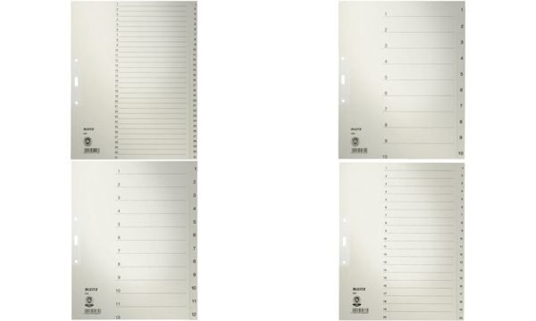 LEITZ Tauenpapier-Register, Zahlen, A4 Überbreite, 1-20,grau 20-teilig, 100 g/q