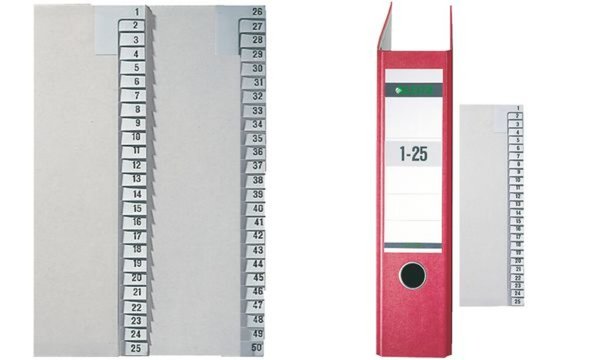 LEITZ Tauenpapier-Register, Zahlen, A4 Überbreite, 26-50 grau, 25-teilig, halbe
