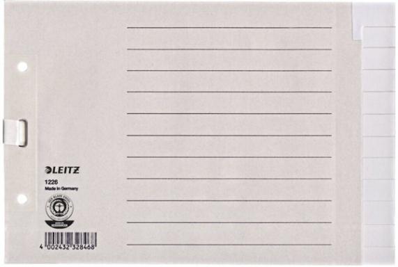 LEITZ Tauenpapier-Register, blanko, A5 quer, 12-teilig, grau 100 g-qm, Lochung 