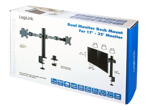 LOGILINK Dual Monitor mount, 17"-32", steel, 360° VESA plate, arm length: 380mm