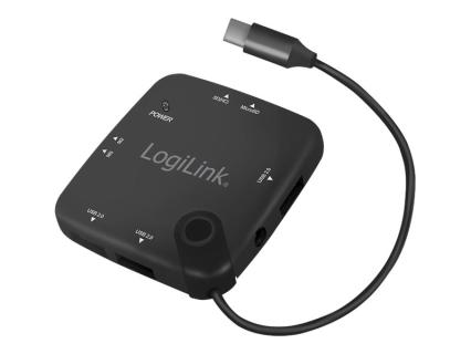 LOGILINK USB 2.0 Hub, 3-port, USB-C, OTG, w/cardreader, black
