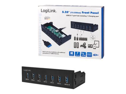 LOGILINK USB HUB 3.0, 7-Port, 5,25" intern + Schnelladeport