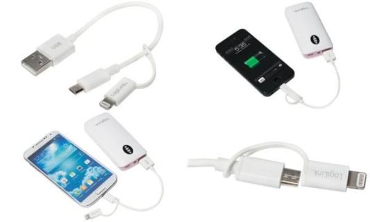 LOGILINK USB to Micro USB Sync- and Charging Cable with Lightning Adapter - Lad
