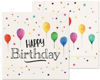Serviette 20er Motiv Happy Birthday chlorfrei gebleichtes Tissuepapier