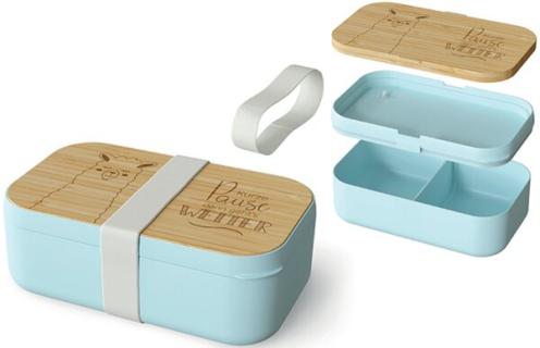 Brotdose 970ml 4-tlg Motiv Lama Bambusdeckel als Brettchen verwendbar