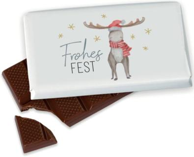 Schokolade 40g Motiv Elch Weihnachten Vollmilchschokolade , Milch aus EU