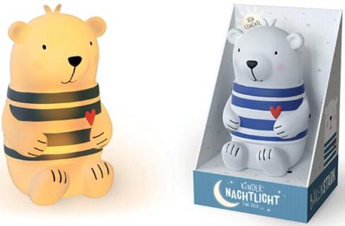 LED Nachtlicht m. Timer Motiv Bär inkl. 3 Knopfzellen-Batterien