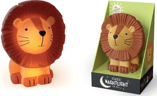 LED Nachtlicht m. Timer Motiv Löwe inkl. 3 Knopfzellen-Batterien