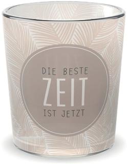 Teelicht Motiv Feder Glas mit Papierbanderole