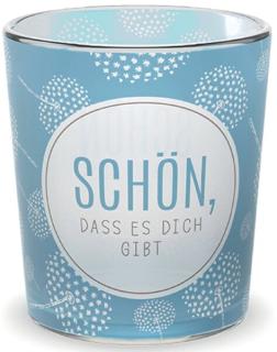 Teelicht Motiv Pusteblume Glas mit Papierbanderole