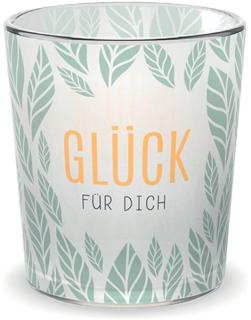 Teelicht Motiv Blatt Glas mit Papierbanderole