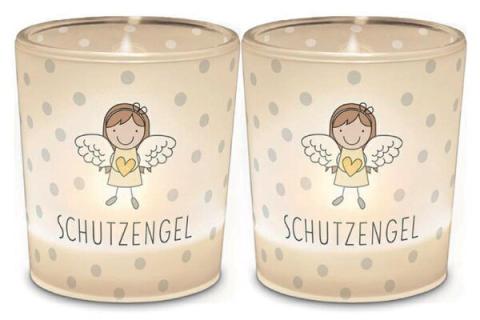 Teelicht Motiv Schutzengel Glas mit Papierbanderole