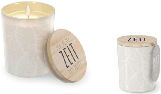 Duftkerze im Glas mit Motiv Feder Deckel aus Birkenholz, 140 g