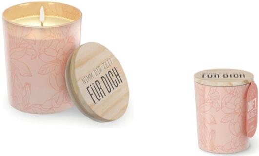 Duftkerze im Glas mit Motiv Blüte Deckel aus Birkenholz, 140 g