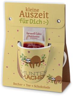 Becher+Tee+Schokolade Motiv Faultier Becher 250 ml, Vollmilchschokolade 40g