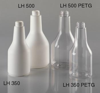 Leerflasche/Halsflasche/Langhalsflasche 500 ml, rund, natur, Gewinde RD 27, LH500  PETG <br>passende Sprühpistole/Sprühkopf weiß (99040)