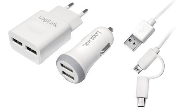 LogiLink USB-Ladegeräte-Set, 2-teil ig, je 2x USB-Kupplung (11116123)