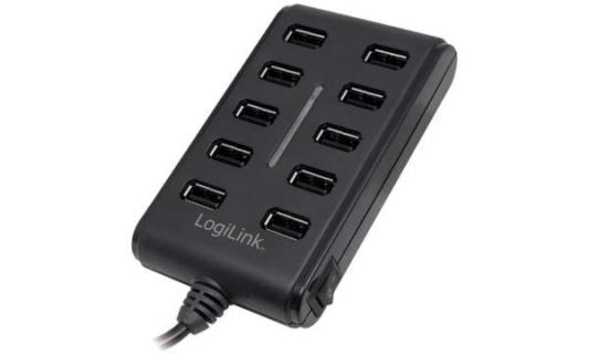 LogiLink USB 2.0 Hub, 10 Port, mit Ein-/Ausschalter, schwarz (11112342