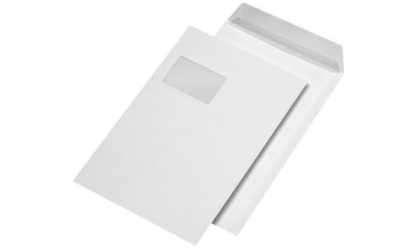 MAILmedia Versandtasche C4 haftkleb end, mit Fenster, weiß (8710921)