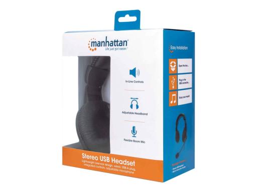 MANHATTAN Stereo USB-Headset Over-Ear Bedienelemente schwarz