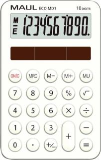 Taschenrechner ECO MD 1, 10 Stellen weiß, Solarbetrieb - keine Batterie