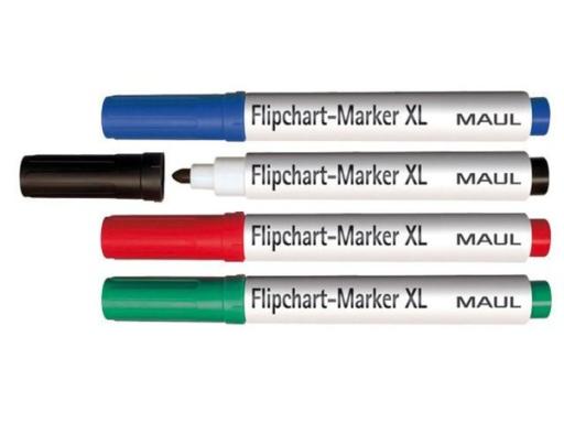 MAUL Flipchart-Marker XXL, sortiert, 4er Set in den Farben: je 1x rot, blau, gr